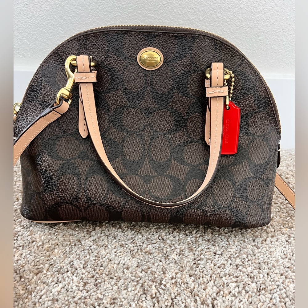 Coach Brown Monogram Satchel Crossbody With Two Top Handles